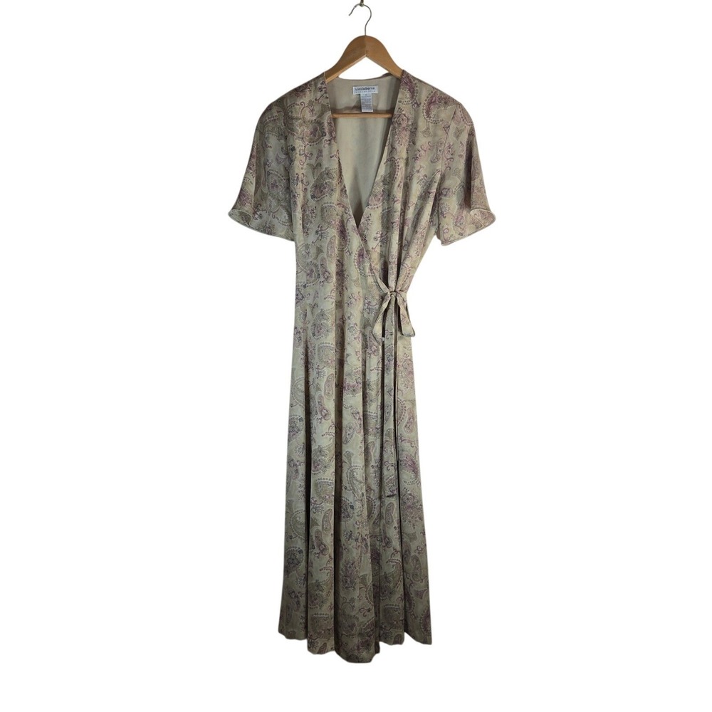 Vintage Liz Claiborne Paisley Wrap Midi Dress Size 8 Boho Cottagecore 90s - Picture 3 of 10